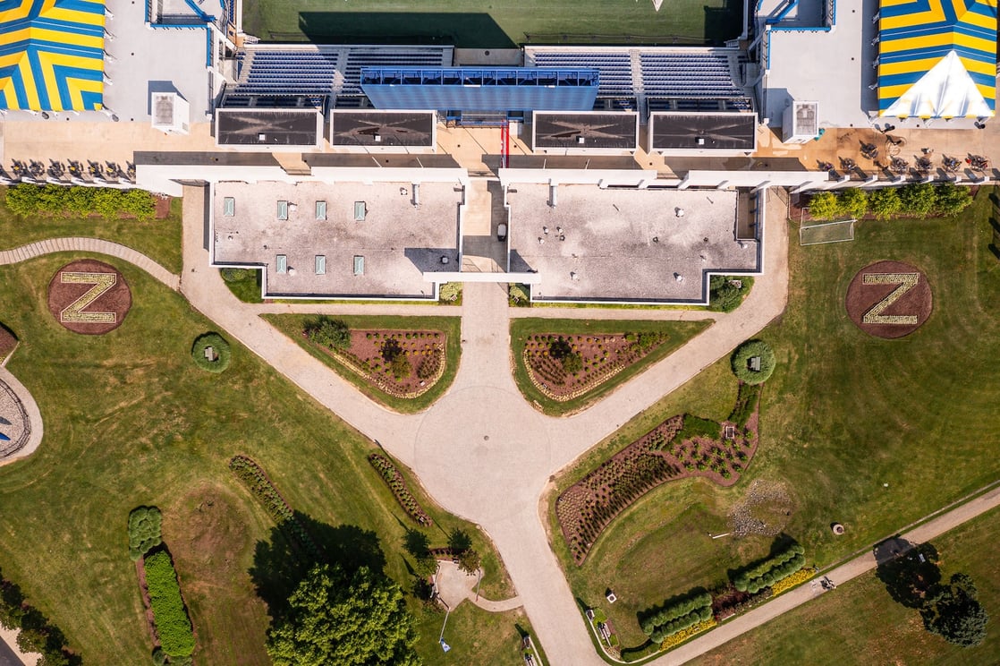 Navy Memorial Stadium aerial view landscape beds 