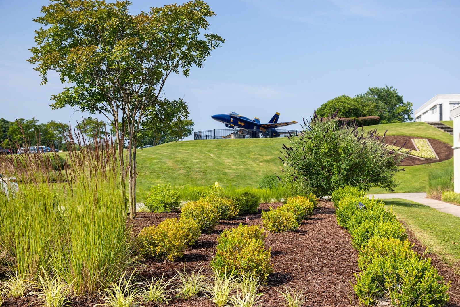 Navy Memorial Stadium landscape bed  plane green lawn 