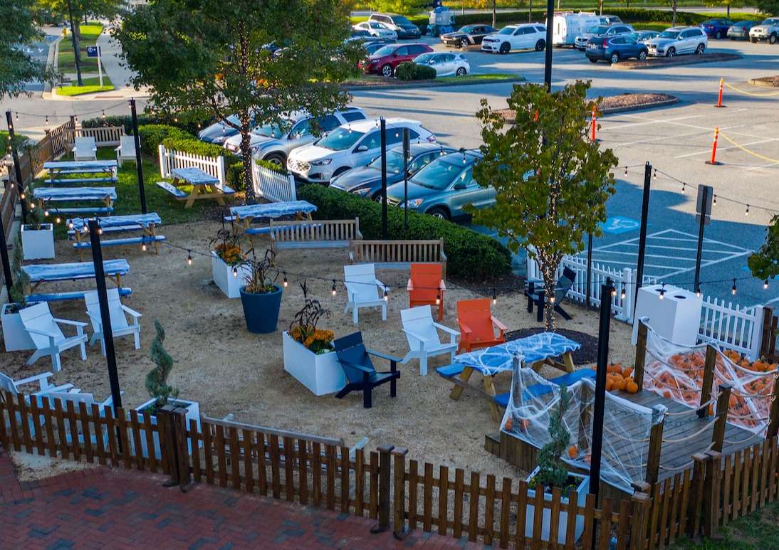 Annapolis Town Center String lights seating area