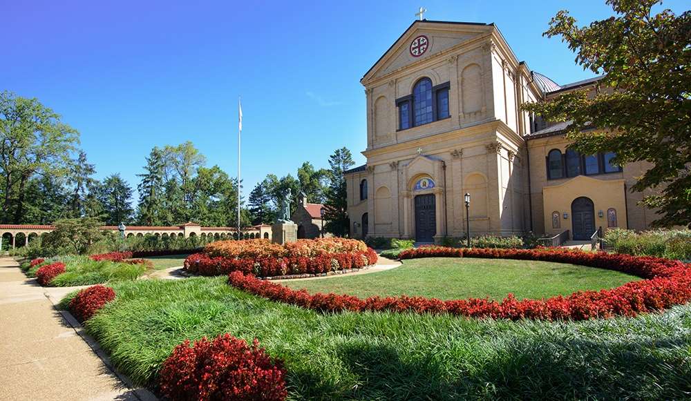 Franciscan Monastery church flowers plantings walkways grass entrance