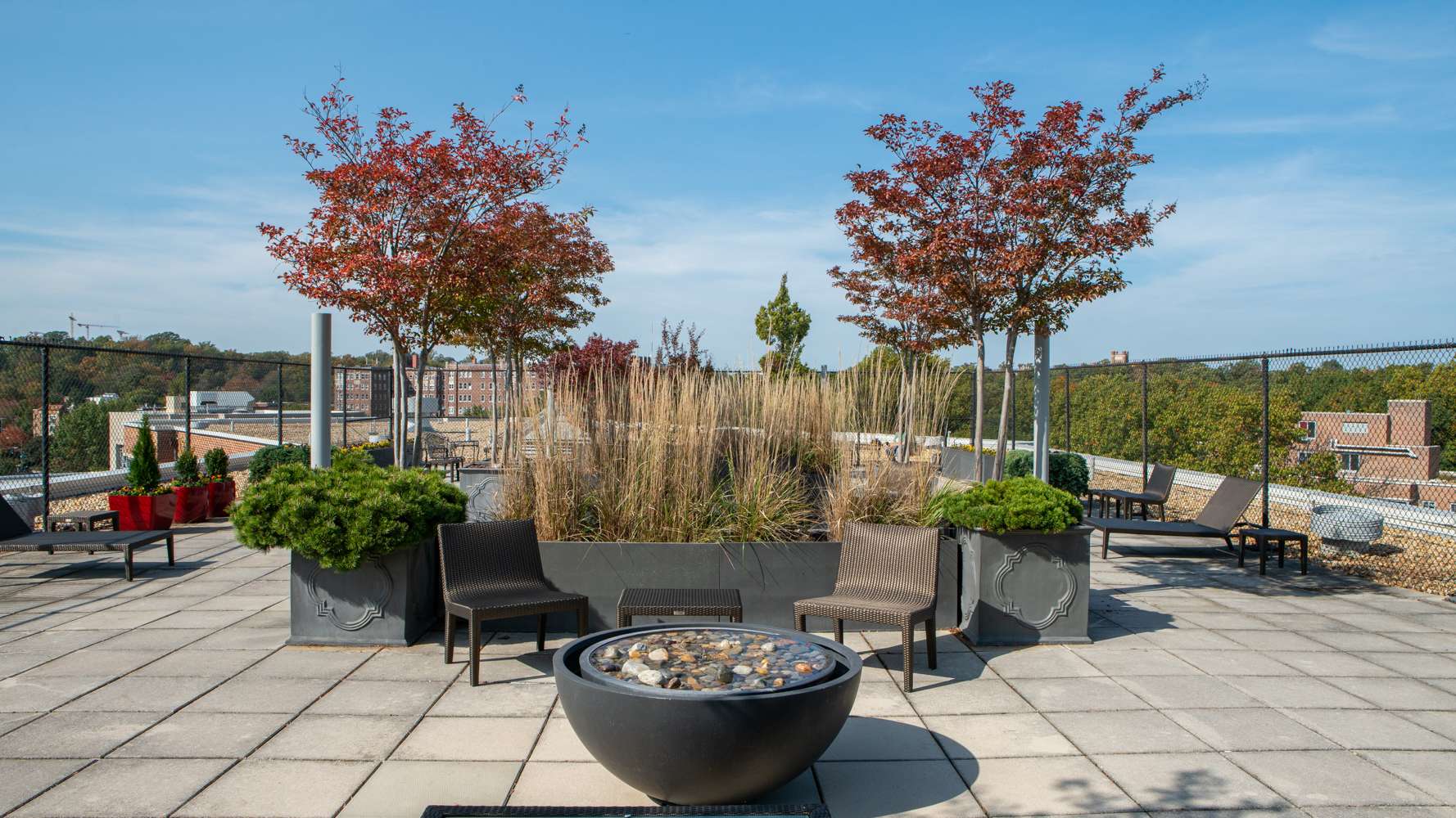 LevelGreen Commercial Roof top garden Green Roof Fountain Container Gardens paver patio seating