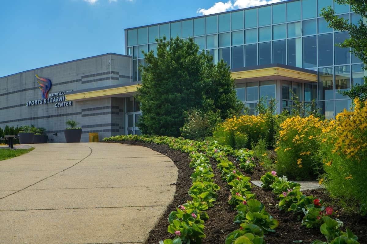 flowers plantings walkway trees sports center mulch