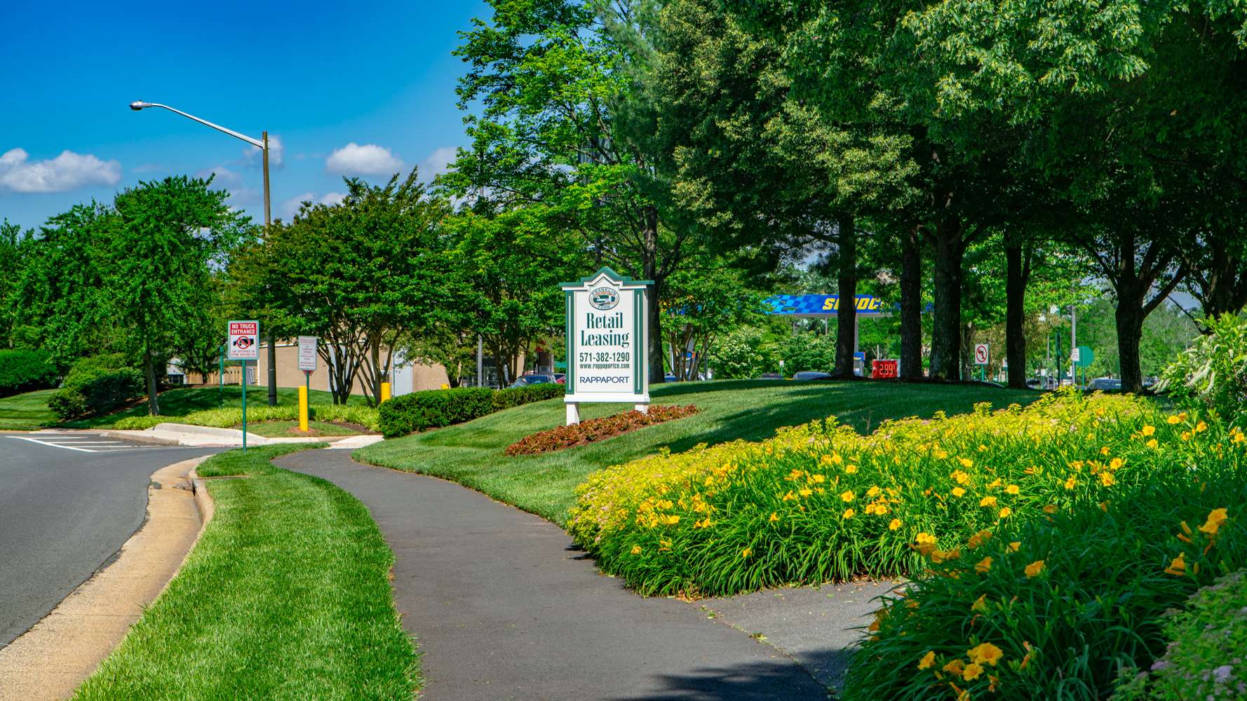 road, intercection, lawn, lights, shrubs, perennials, median landscaping sidewalk