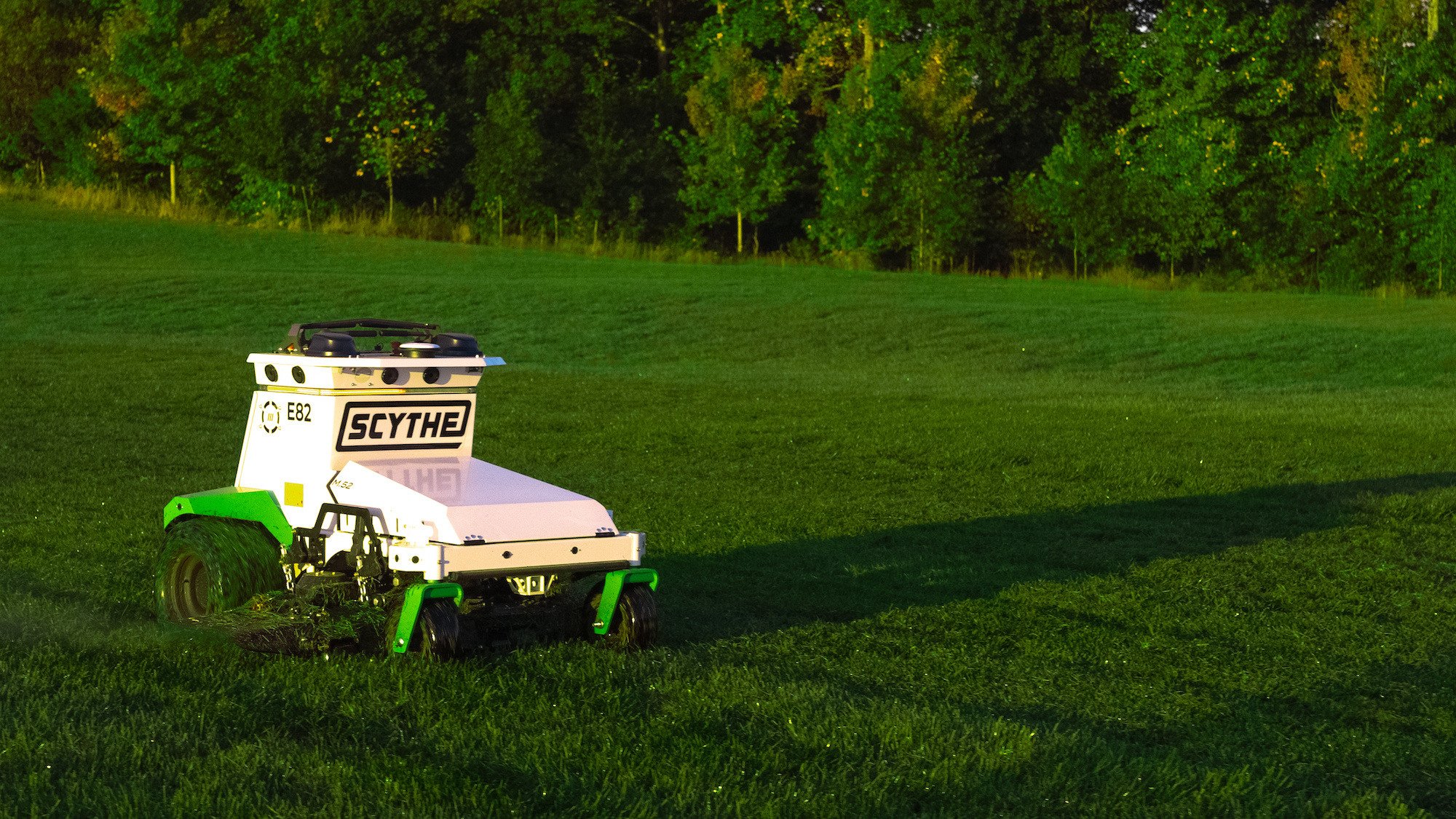 Athletic field robotic mower Skythe closeup 