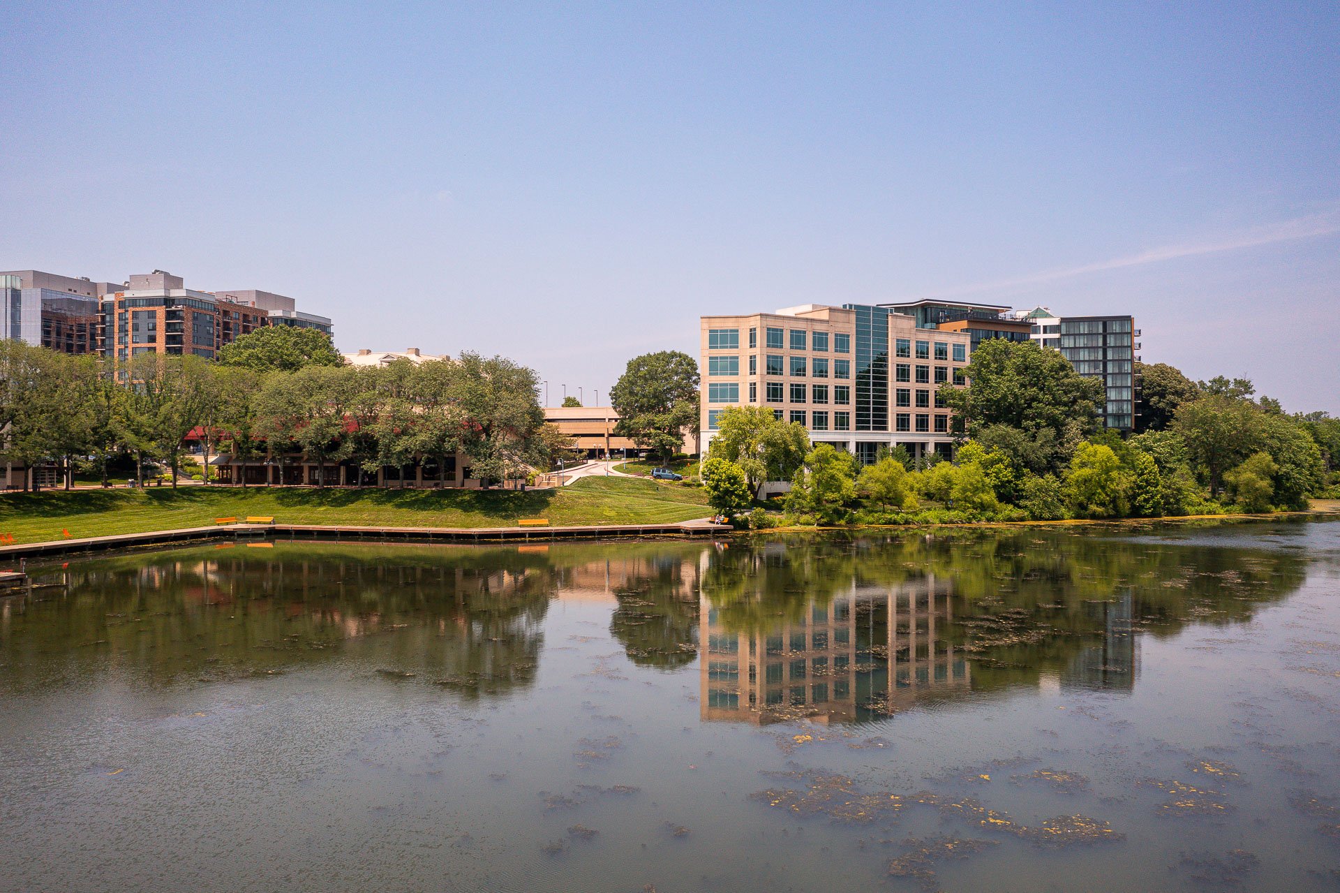 Columbia Lakefront walking paths landscape beds water 