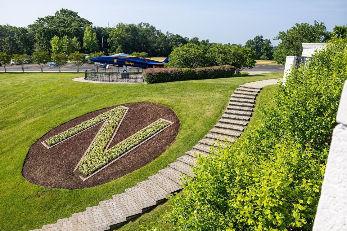 Navy Memorial Stadium plants shape letter steps landscape bed