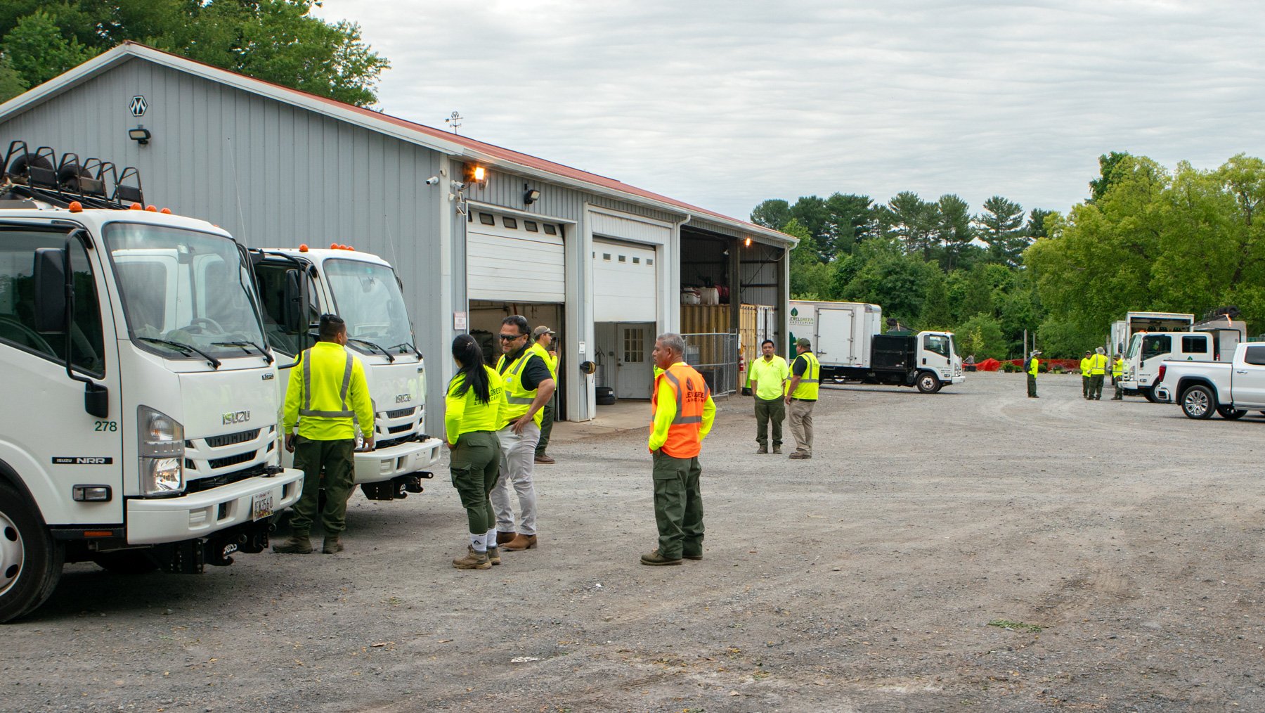 crew yard by trucks