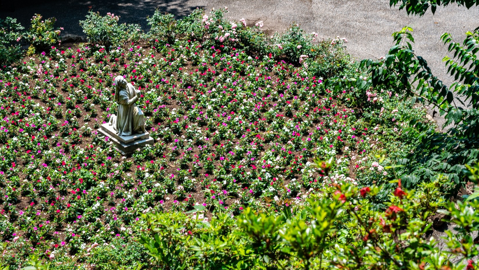 Franciscan Monastery annuals around statue aerial view 