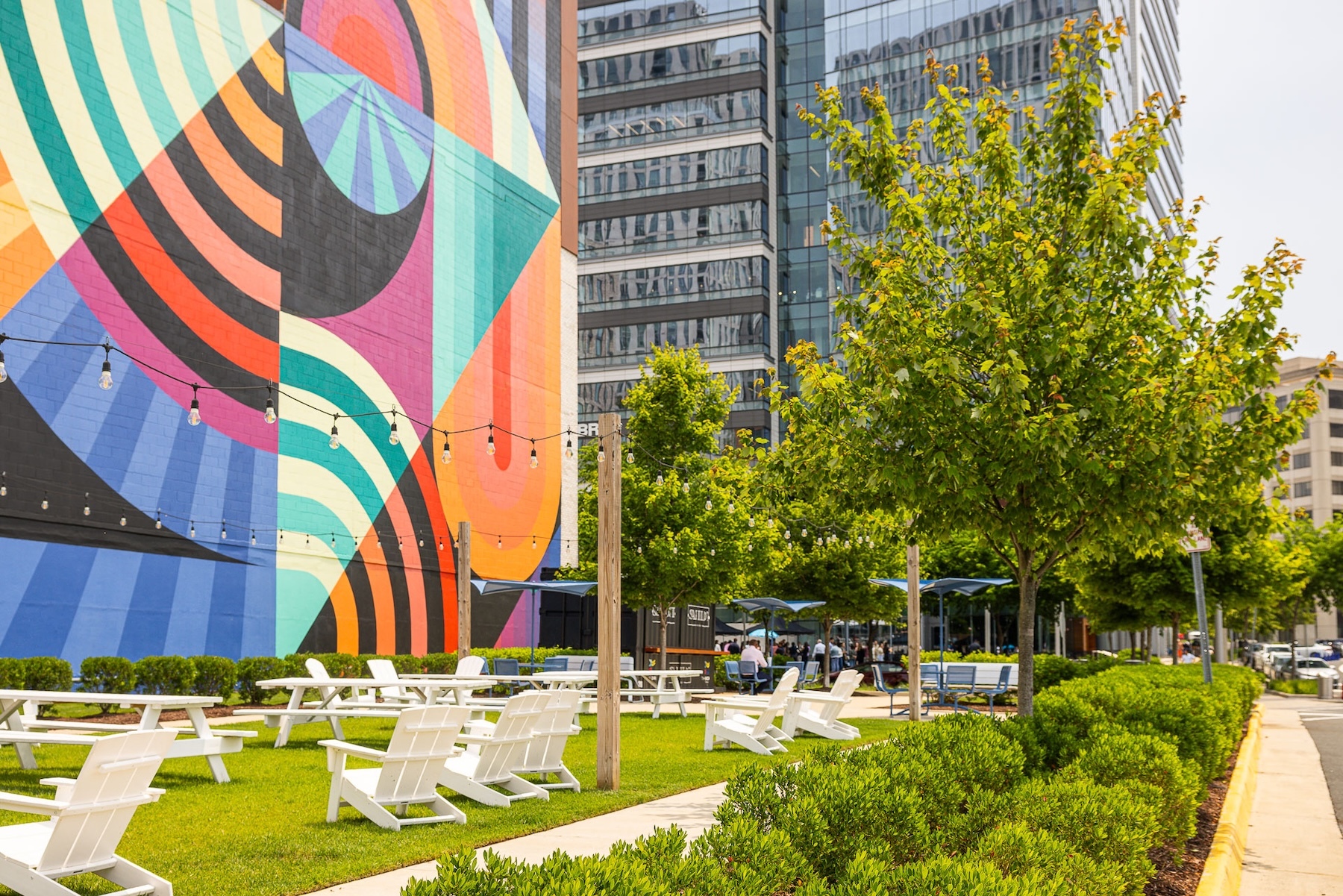 The boro green lawn seating area landscape bed 