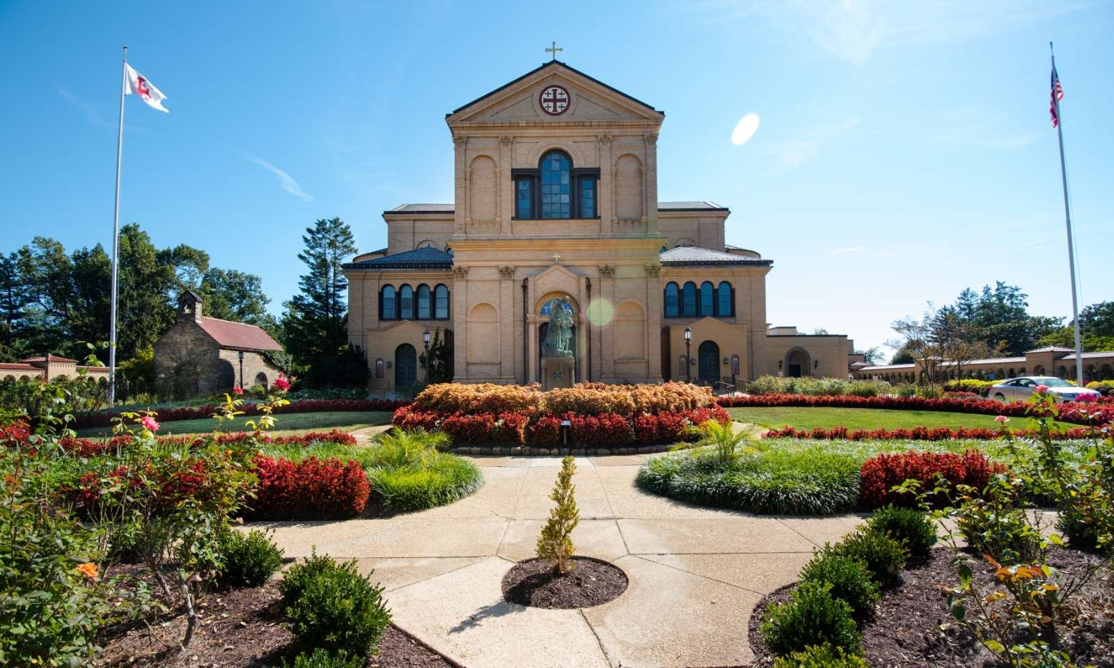 FranciscanMonastery church entrance flowers walkway plantings