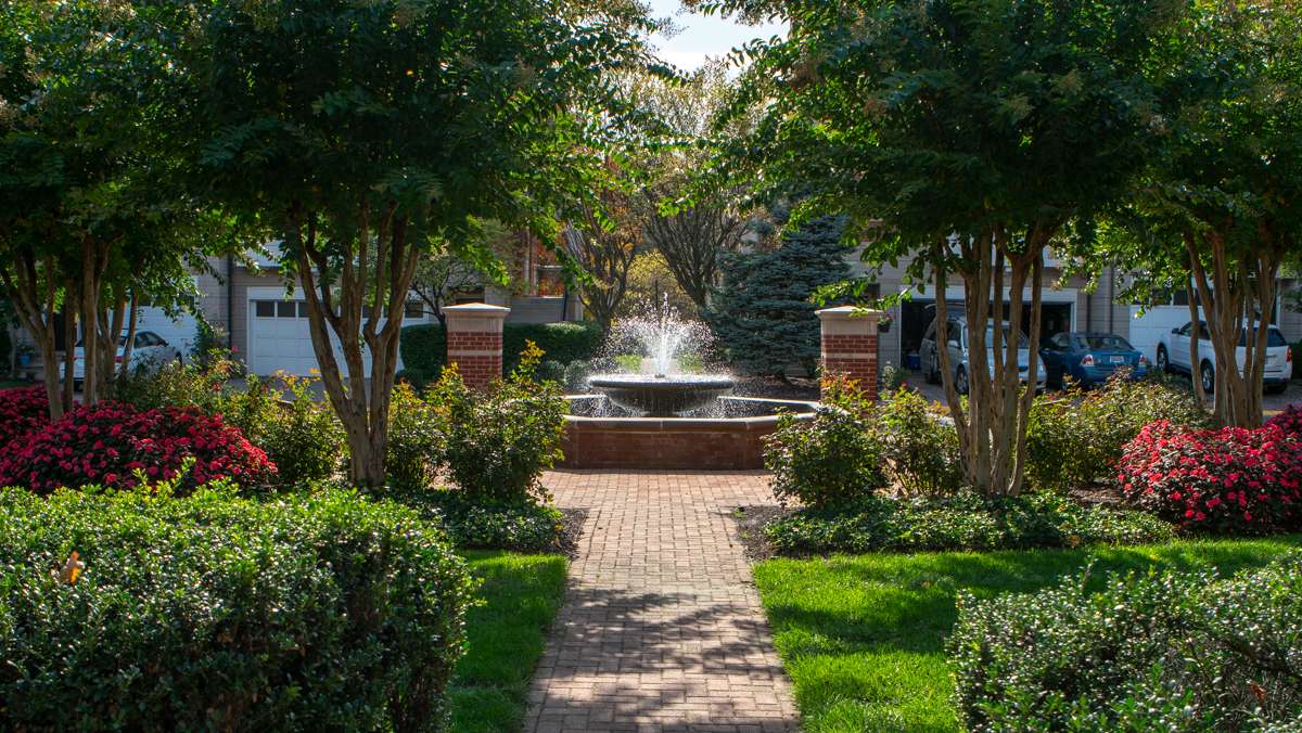 West Market Community Association fountain water feature sitting area landscaping 3