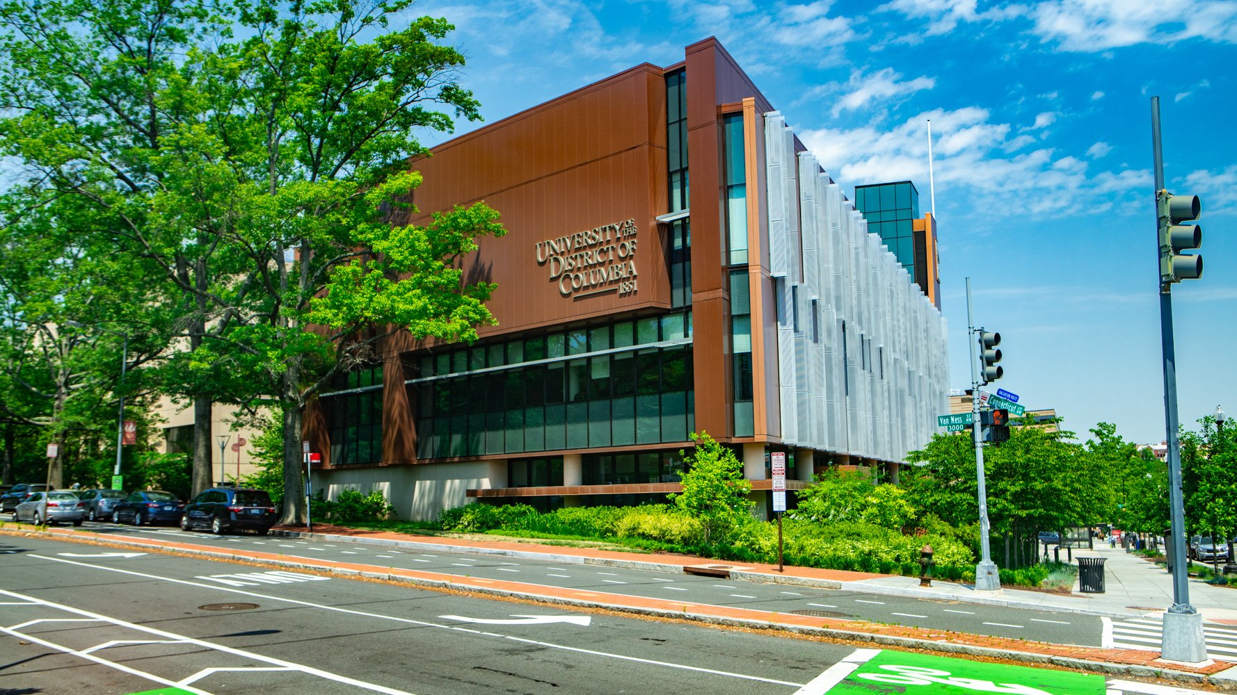 Commercial landscaping University of the District of Columbia street, road, shrubs, trees